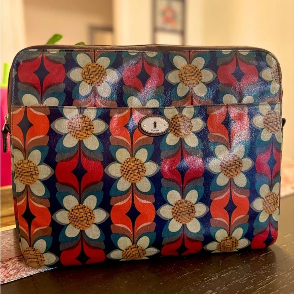 🔑 Vintage Fossil Key-Per • Coated Canvas Mod Floral Laptop Bag - Picture 1 of 9